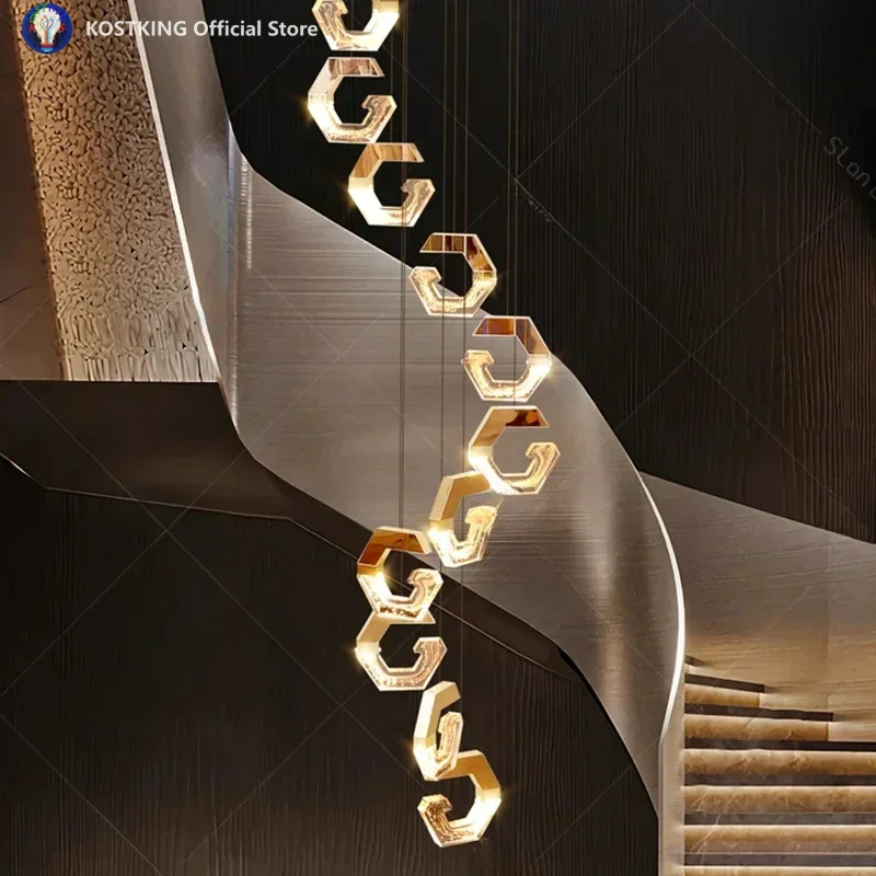 Postmodern pendant lamp lightweight luxury crystal suspended ceiling duplex-style living room large pendant lamp