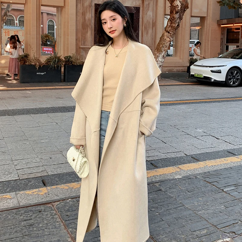 High-End Camel cashmere Mantel, Revers einfarbig Slim-Fit Damen jacke Trenchcoat