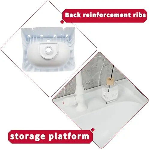 

Compact Plastic Pedestal Wash Basin With Faucet Opening, Self-Adhesive No-Drill Installation For Bathroom RV Garage