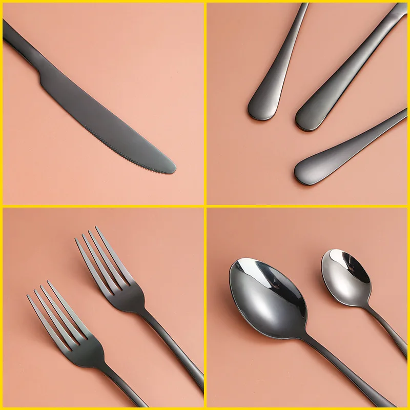 5PCS Stainless Steel Tableware Set Titanium-plated Matte  Food Steak Knife Fork And Spoon Portable Cutlery Set Dinner Set