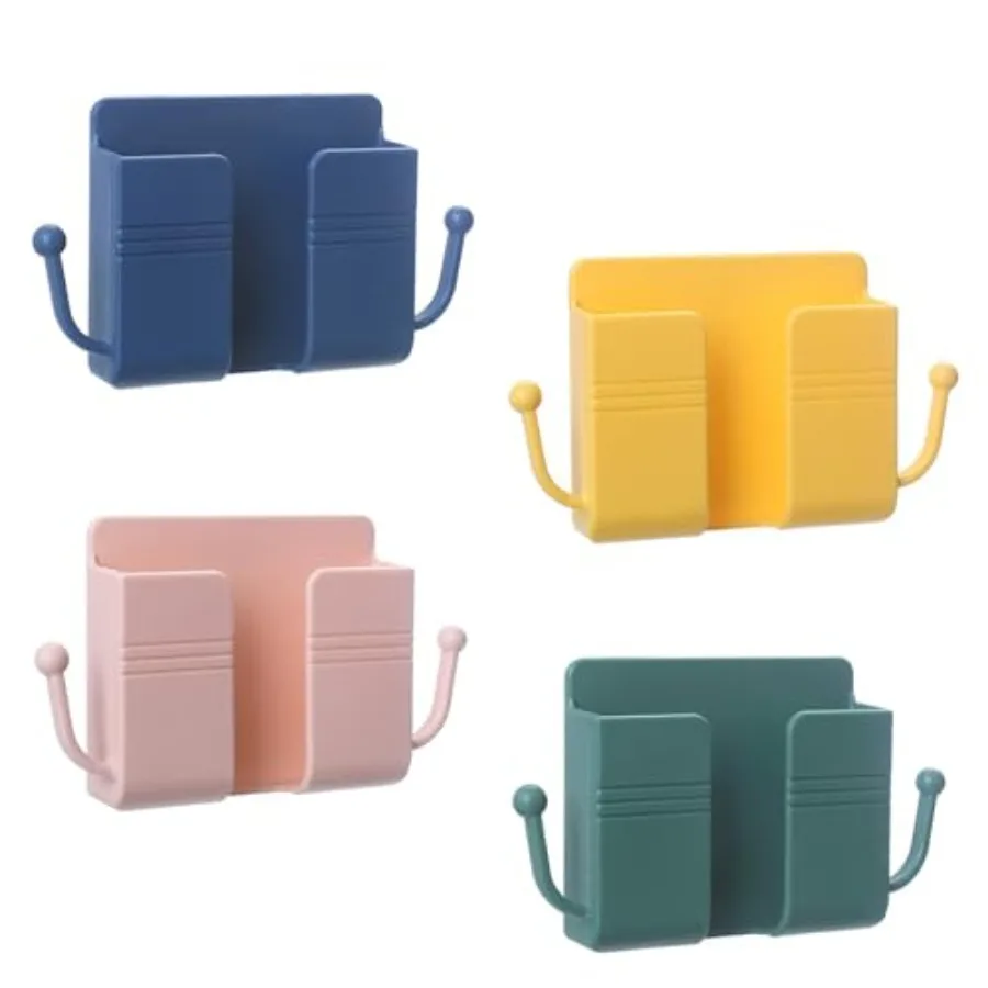 

4Pcs Wall Mount Phone Holder Adhesive Wall Phone Mount Charging Stand and Remote Control Stand Multipurpose Socket Pocket Unive
