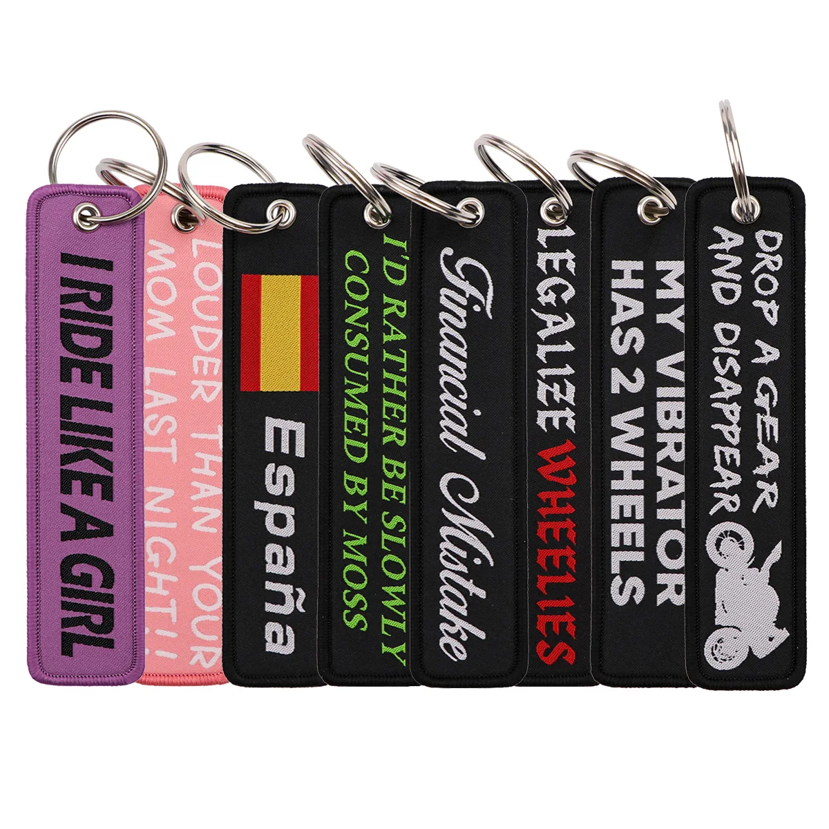 

Quote Phrase Word Embroidery Keyring Purple Key Tag For Motorcycles Cars Backpack Chaveiro Keychain Accessories Fashion Gifts
