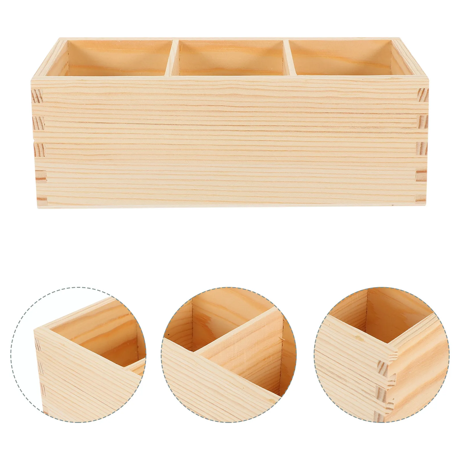 

Natural Pine Wood Pen Holder Desktop Organizer Multi Compartment Storage for Makeup Brushes Lipsticks Nail Polish Stationery