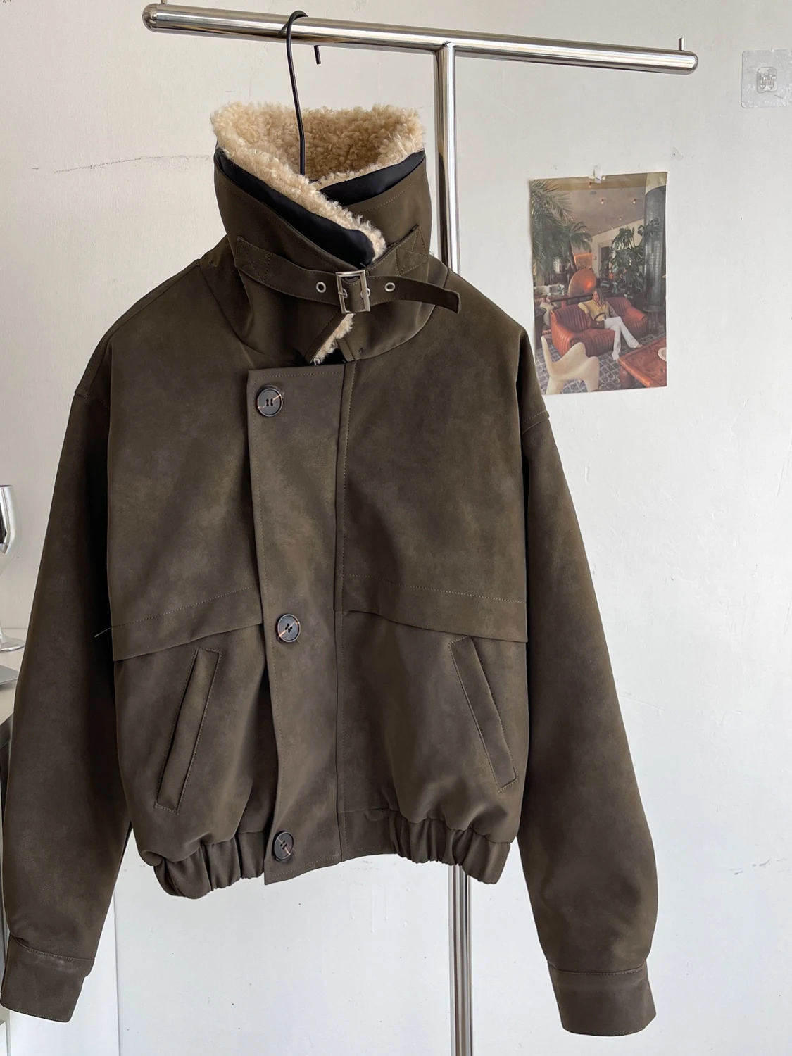 เสื้อโค้ทกำมะหยี่หนังกวางทรงหลวมสำหรับผู้หญิง พร้อมปกขนเทียม สไตล์ลำลองอเนกประสงค์