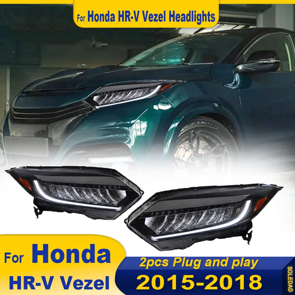 LED المصباح لهوندا HR-V Vezel كشافات 2015 2016 2017 2018 LED DRL ثنائية زينون عدسة عالية منخفضة شعاع وقوف السيارات الضباب ملحقات المصابيح