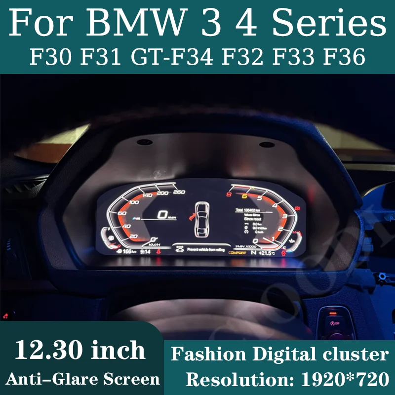 

12,3-дюймовый ЖК-дисплей приборной панели для BMW 3 и 4 серии F30 F31 F32 F33 F36 GT-F34, цифровая приборная панель, спидометр, виртуальный кокпит