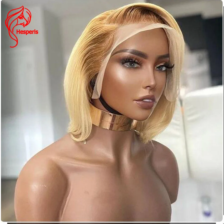 

Hesperis Ombre Lace Front Wig Human Hair Brazilian Remy Short Bob Cut Wigs Pre plucked Ombre 613 Blonde Color For Women