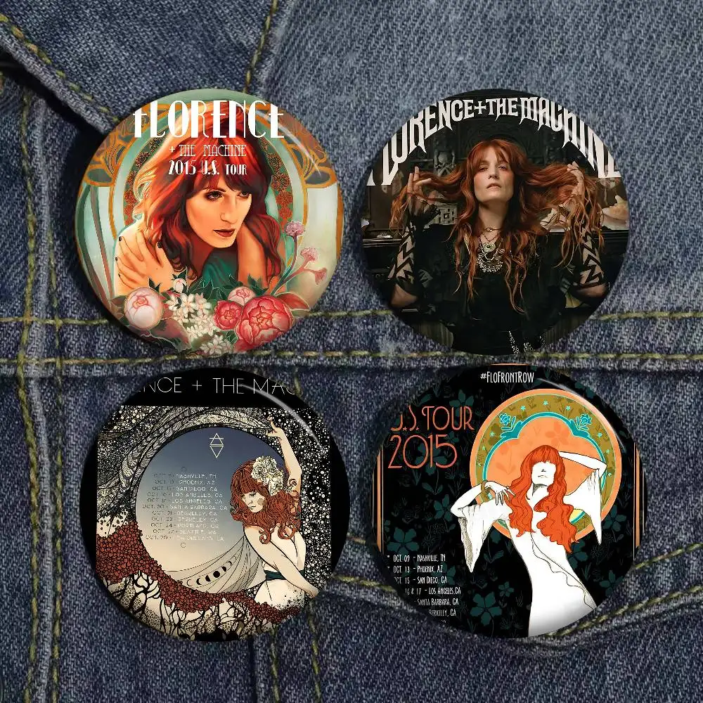 Pop Singer Band F-Florence And The Machine Creative Pins Funny Round Snap-in Brooch Badge Backpack Hat Accessories