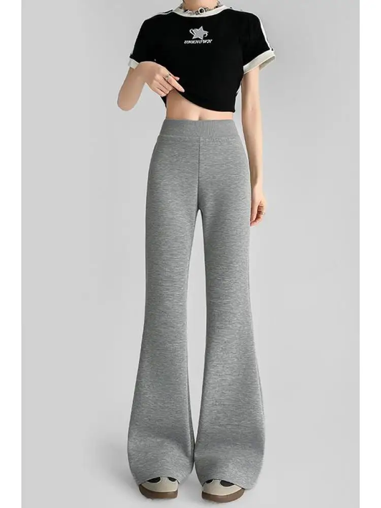 

Women Black White High Waist Long Pants Slim 2025 Spring Summer Streetwear Grey Sports Flared Trousers Casual Clothes Simplicity