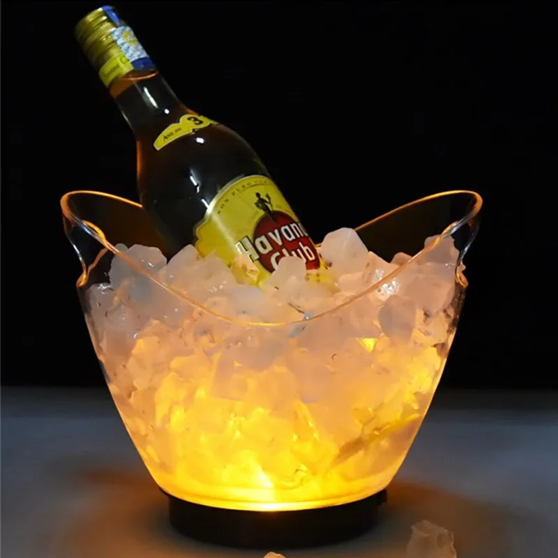 2L Transparent Acrylic Barrel Luminous Ice Cube Storage Buckets Bar Wine Bottle Cooler Container Light Up Champagne Wine Bucket