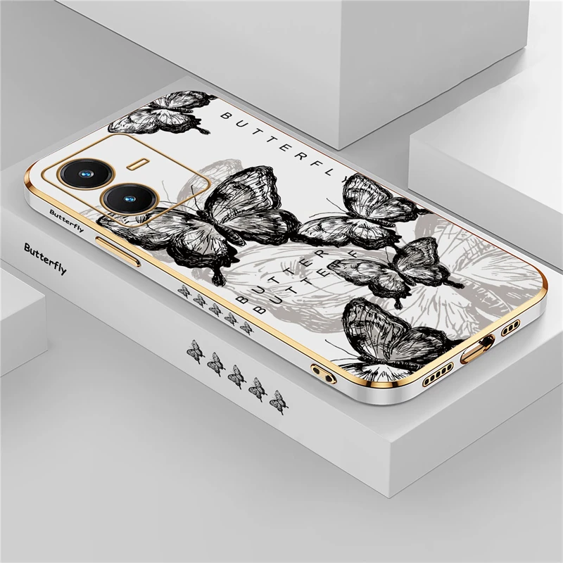 Vivo S18 S17 Pro Case Cute Butterfly Print Cover For Vivo V15 Pro V11 V11i V5 Lite V7 Plus S16 S10E S12 S7 S1 Pro Plating Cover