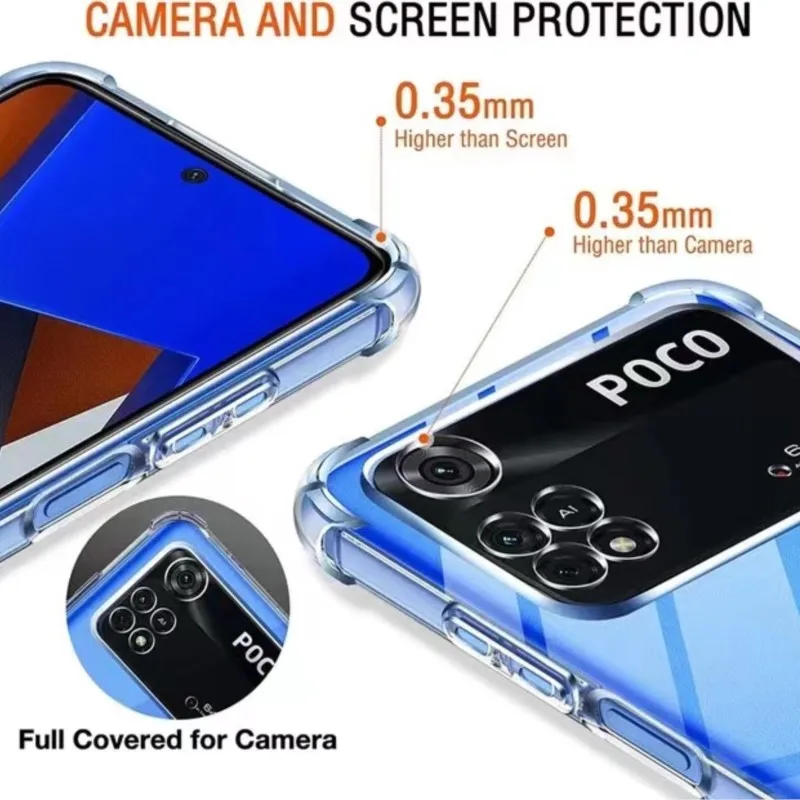 Thick Air-Bag Silicone Clear Phone Case for Xiaomi Poco M4 M5 M6 X3 X4 NFC X5 X6 F3 F4 GT F5 Pro 5G C50 C51 C55 Back Cover image 3
