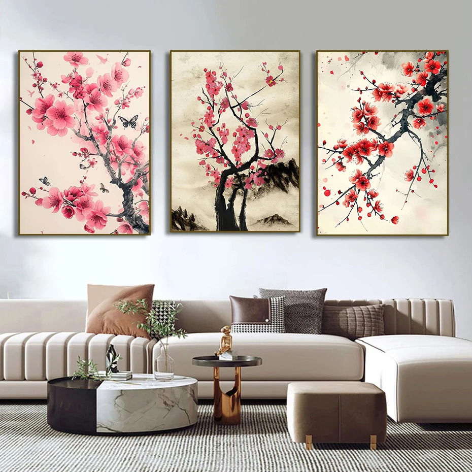 خمر اليابانية زهر الكرز الجبل المشارك طباعة الوردي زهرة المشهد حائط لوح رسم صورة فنية لغرفة ديكور المنزل #2