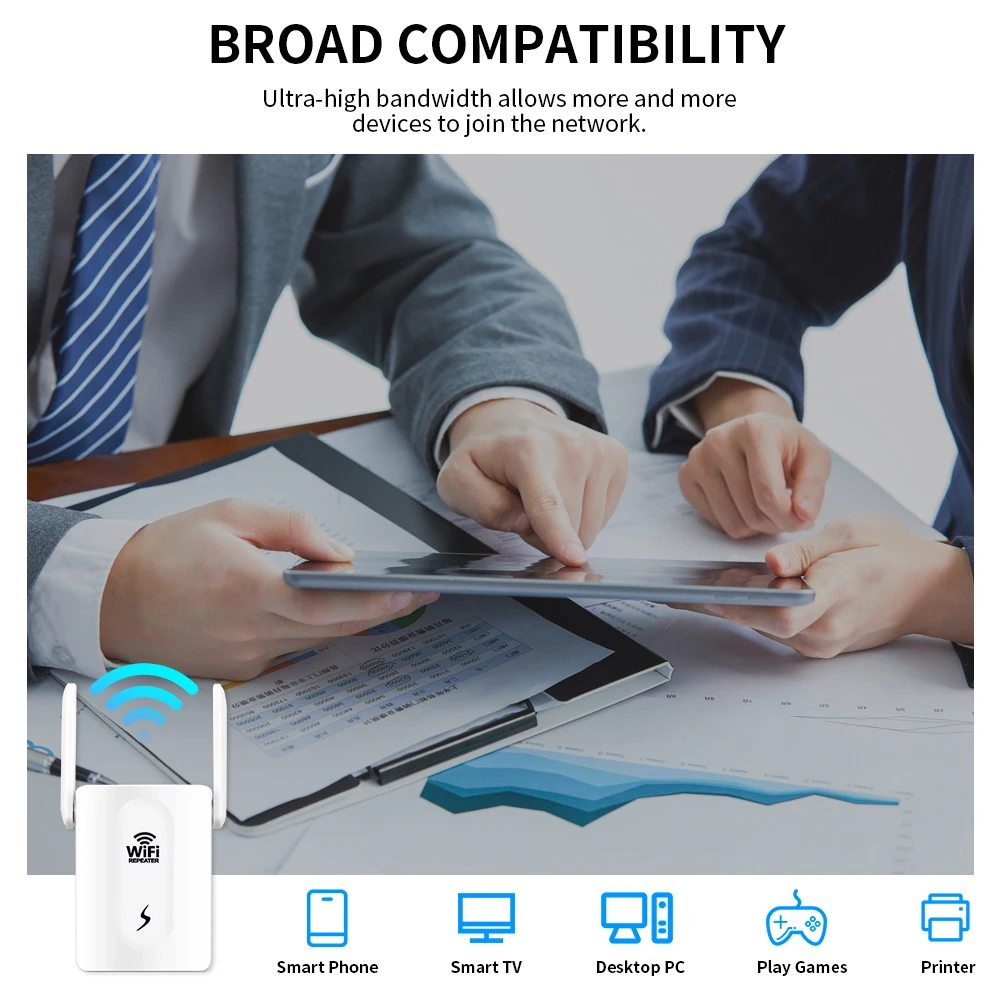 300Mbps WiFi Repeater 2.4GHz Wireless Range Extender with 2 External Antennas Signal Booster Easy Setup for Home Router