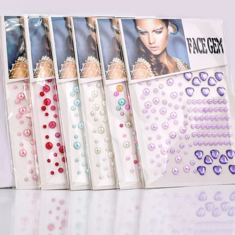 

New Pearl Face Decoration Rhinestones Tattoo Sticker Acrylic Peach Heart Sticker Electrofest Party Face Brow Makeup Sticker