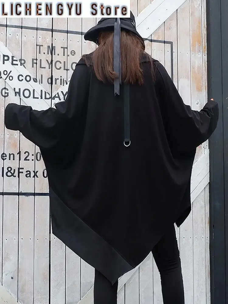 Loose Fit Black Zipper Irregular Casual Sweatshirt New Long Sleeve Women Big Size Fashion Tide Spring Autumn