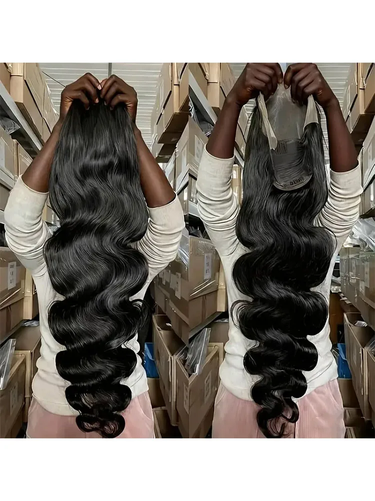30 40 inch 13x6 body wave hd menselijk haar kant frontale pruik 13x4 body wave menselijk haar pruiken voor zwarte vrouwen natuur zwart Braziliaans - afbeelding 2