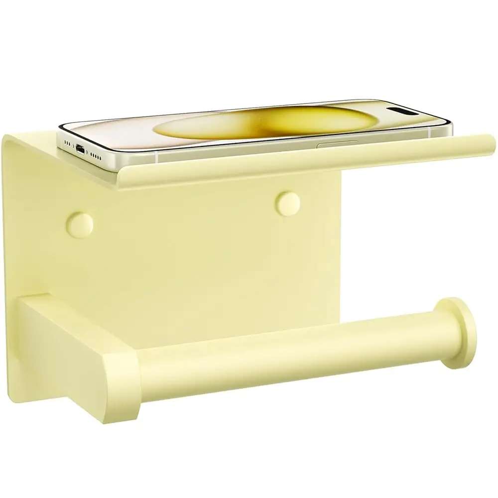 

Toilet Paper Holder with Phone Shelf, Adhesive or Screw Wall Mount Toilet Tissue Roll Holder, Rustproof & Multifunctional St