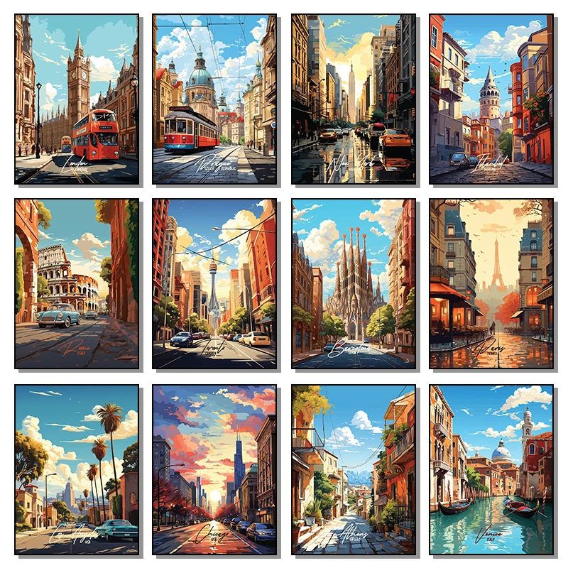Spain Travel City Poster Paris Italy Canaria Greece Turkey France Wall Art Canvas Painting Picture for Living Room Home Decor