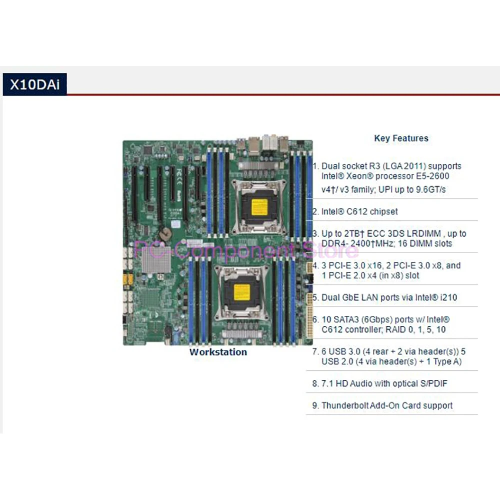 X10DAi Industrial Package For Supermicro Two-way Workstation C612 2011 Multi-graphics Video Clip Image Rendering