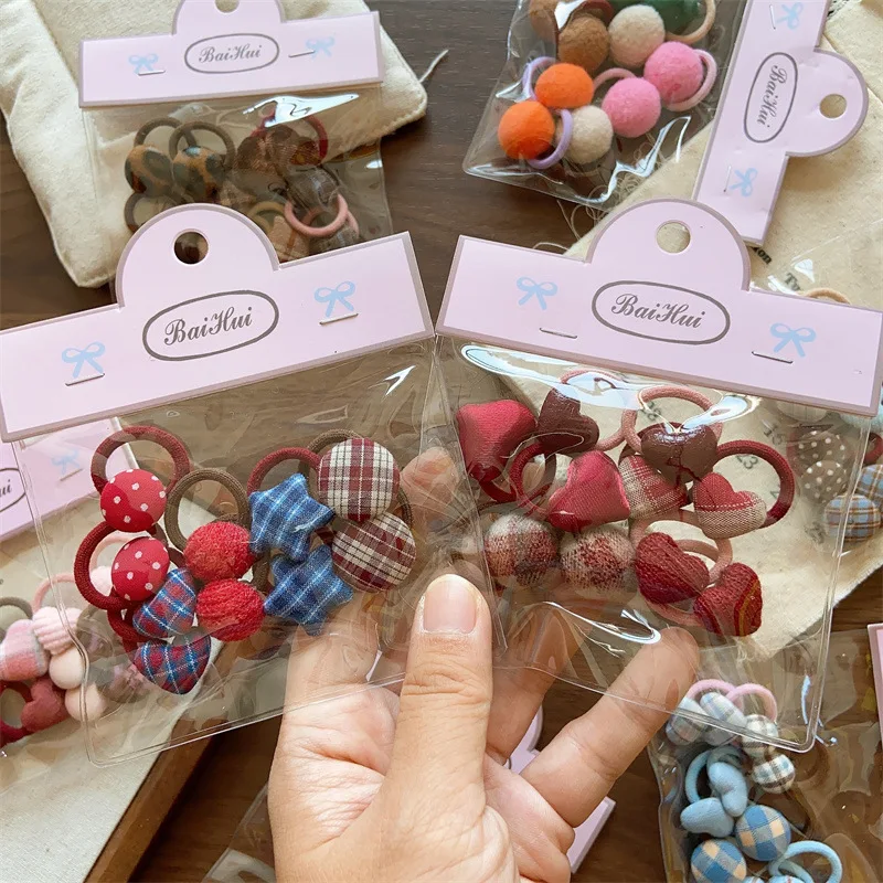 

10 Pack Small Button Hair Tie for Toddler Girls Wool Texture Kids Fall Winter Daily Ponytail Soft Elastic Non Slip