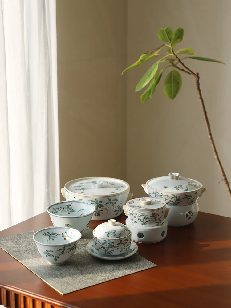 

Floral Cerc Dining Bowls High Footed Soup Bowls Insulated Large Soup Pot Home Use round ape Chinese Sle Dinnerware