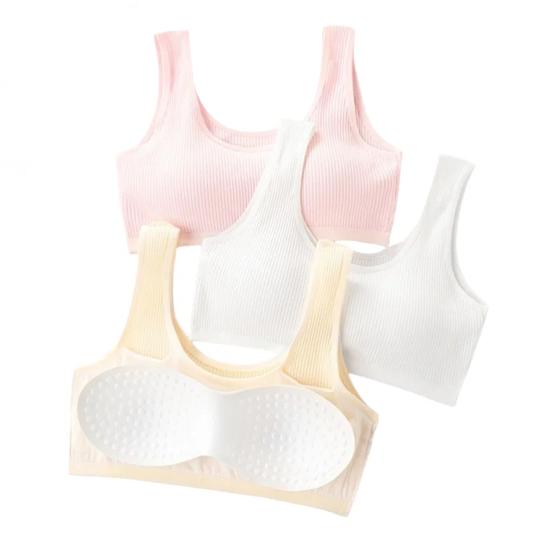 Puberty Girls Cotton Training Bras Student Vest Wire Free Tube Top Children Detachable Chest Pad Bra  Lingerie 8-16Years