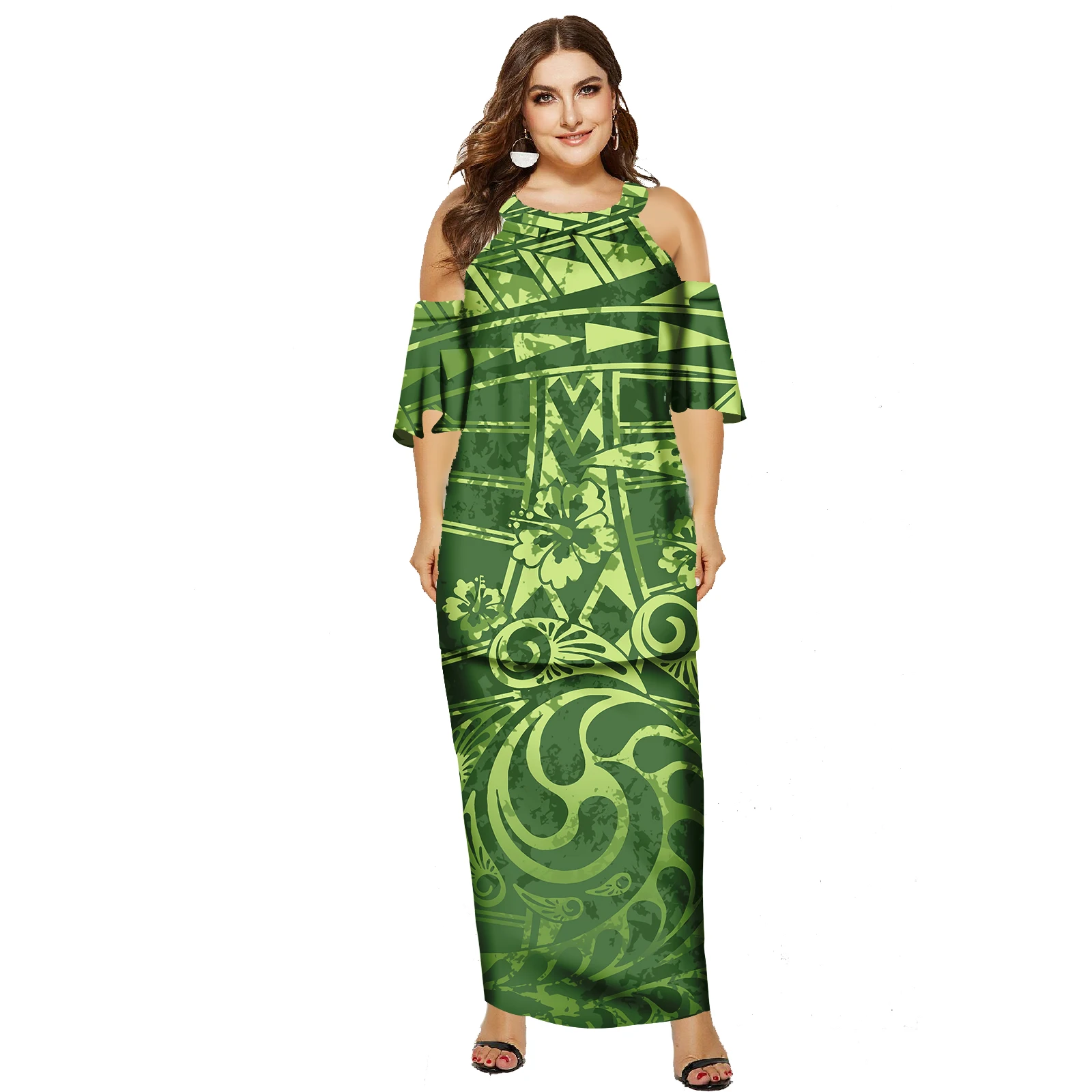 Summer Outfits Beach Long Dress Hawaiian Island Big Size Elegant Evening Party Floral Printed Samoan Puletasi Dress For Women