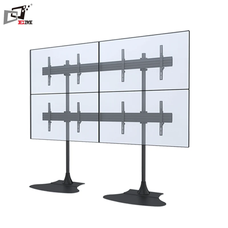 Floor Tall Metal TV Stand for 60 Inch TV with Retractable Pipes 2x2 VESA 600x400mm Display Stand for Exhibition Presentation