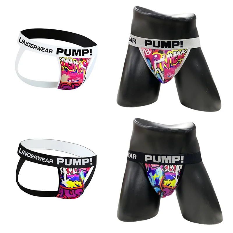 1PC Men's Graffiti Print Thong Underwear Low-Waisted Cool Breathable Jockstrap Panties Comfortable Underwear Briefs