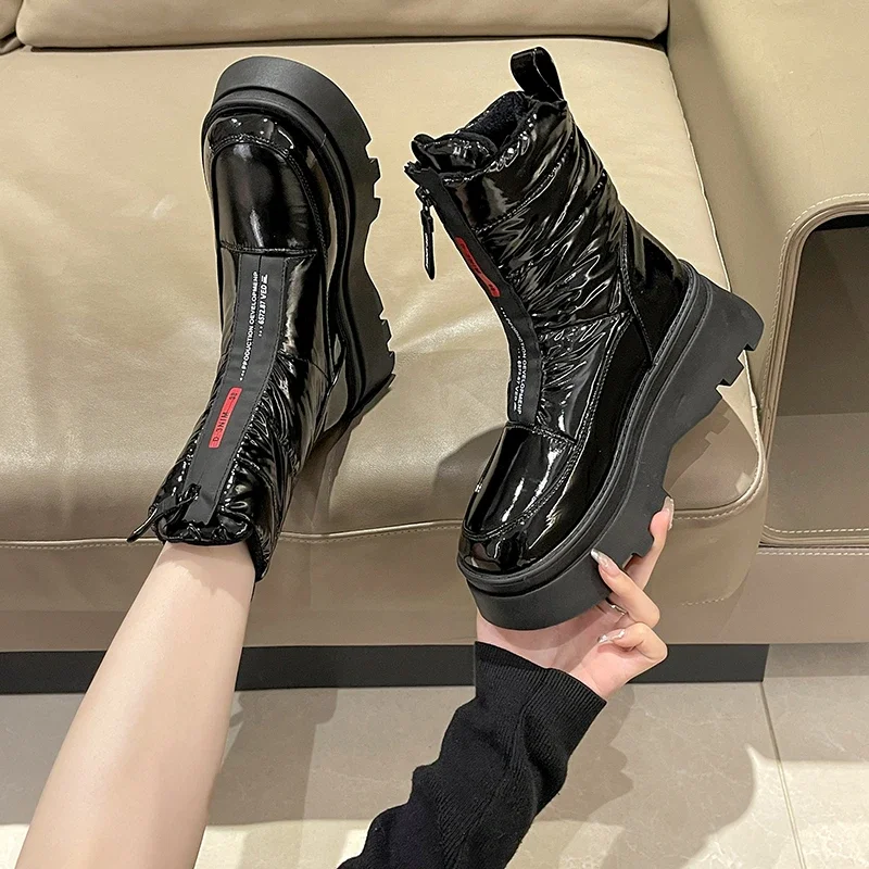 Women Solid Snow Boots 2023 Winter New Cotton Boots Designer Plush Warm Zipper Platform Shoes Water Proof Boots Zapatos De Mujer