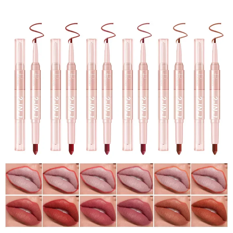 Envío Gratis 2 en 1 lápiz delineador de labios mate resistente al agua maquillaje terciopelo lápiz labial desnudo delineador de labios lápiz contorno labios duraderos cosméticos