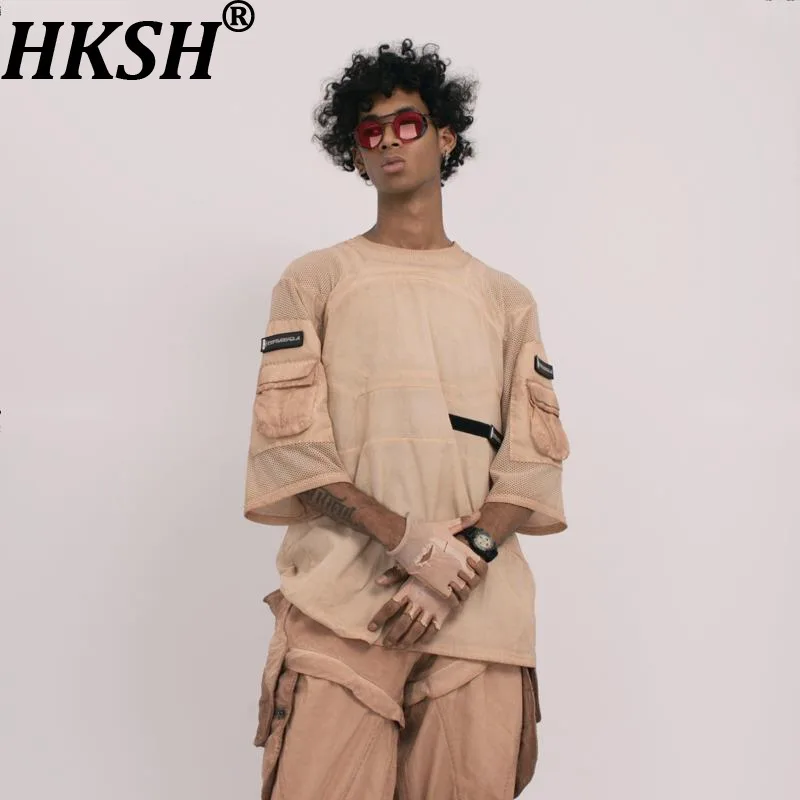 HKSH Summer New Men Tide Dark Punk Waste Land Short-sleeved T-shirt Women Distressed Dye Mesh Design Loose Chic Ins Tees HK26816