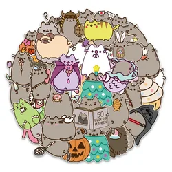 Pusheen 시리즈 스티커 만화 DIY 전화 여행 가방 수첩, 귀여운 뚱뚱한 고양이 데칼, 애니메이션 어린이 선물, 귀여운 장난감, 2024 신제품, 50 개