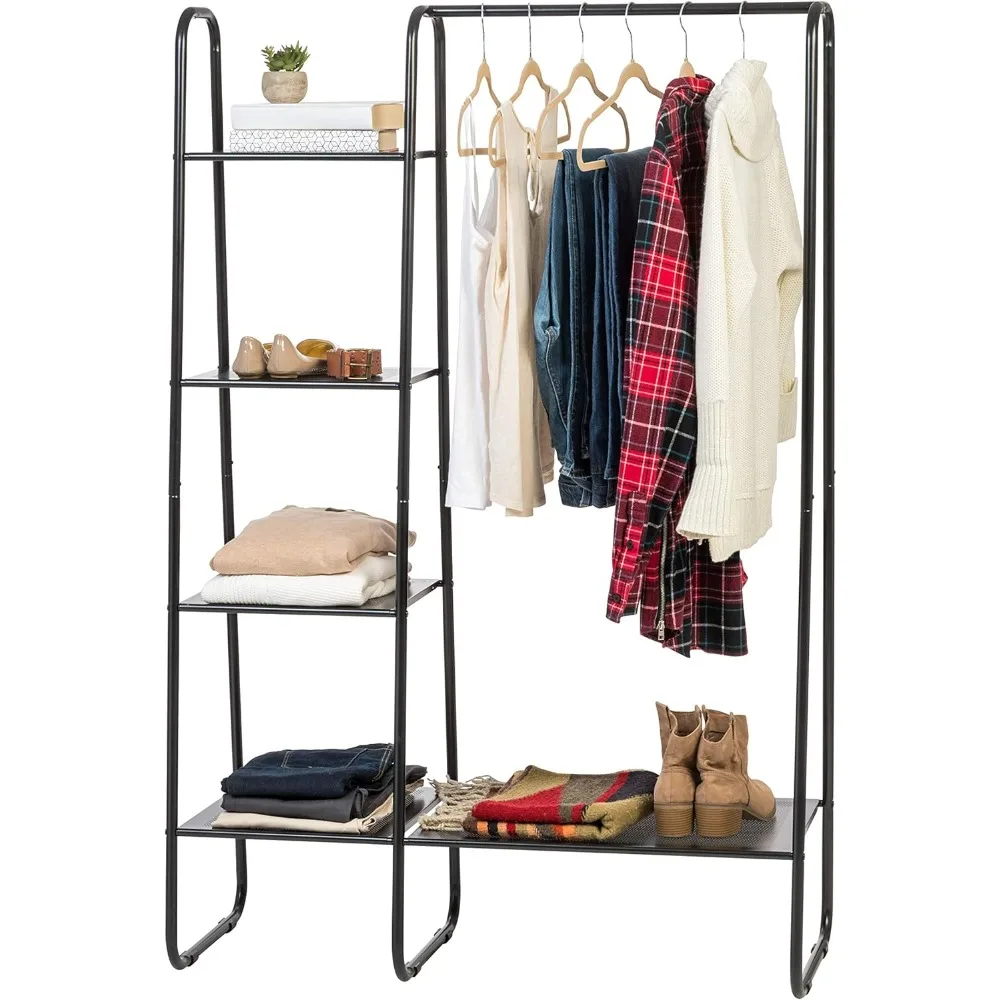 

IRIS USA Clothes Rack with 4 Metal Shelves, Freestanding Clothing Racks for Hanging Clothes, Easy to Assemble, Standing Metal St