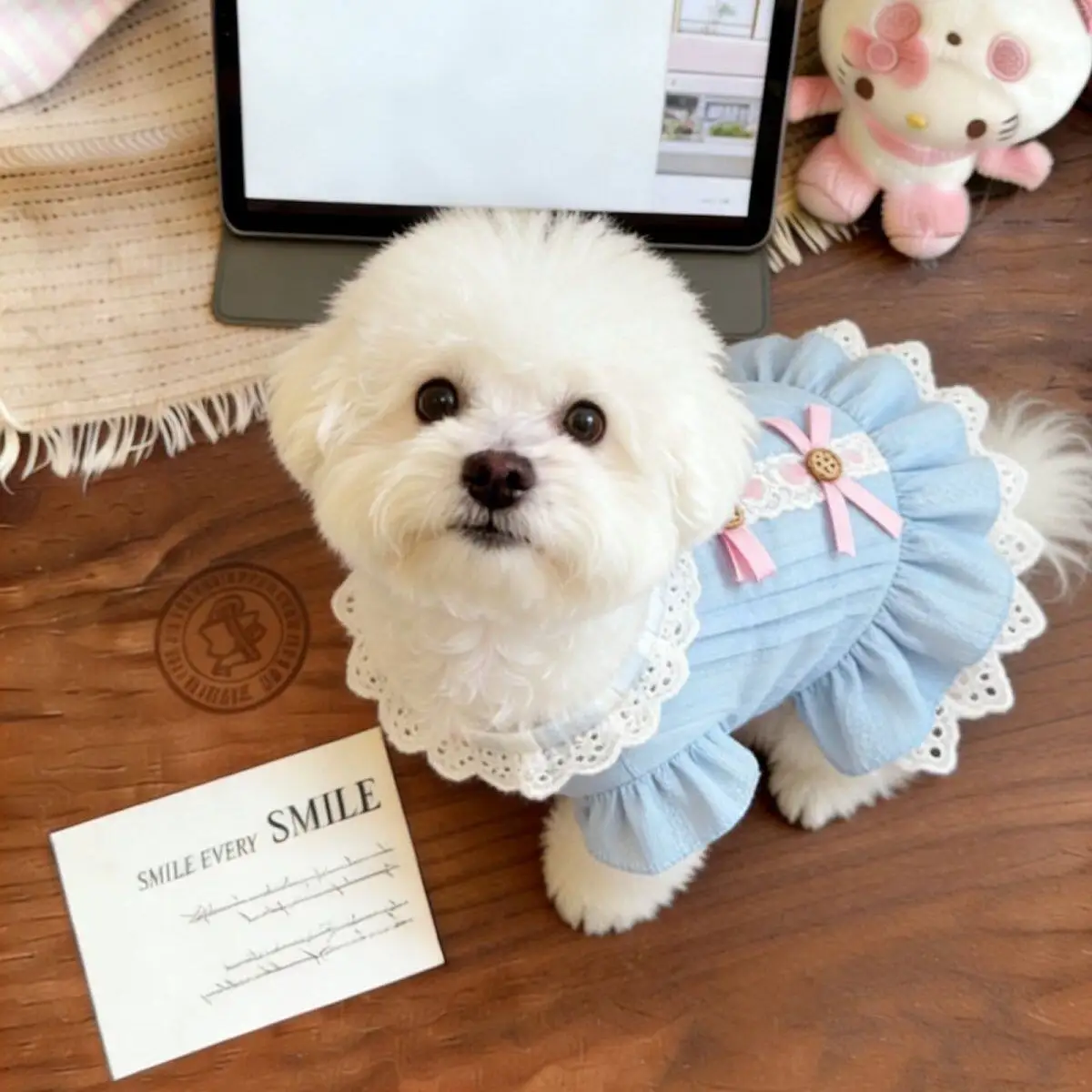 Vestido chaleco con lazo para perros y gatos, manga volante - imagen 2