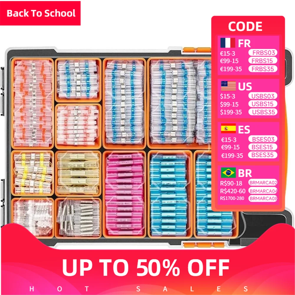 

1100 шт., соединители для проводов с паяным уплотнением, термоусадочные соединители для проводов, водонепроницаемые изолированные электрические клеммы, комплект