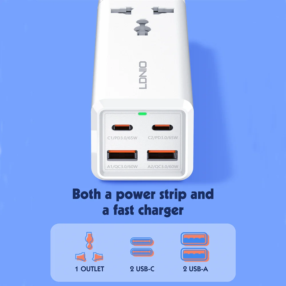 LDNIO 65W Type-C Charger 4 Ports USB Outlet Desktop Power Strip For Laptop/Macbook/Ipad/Camera/Cell Phone Fast Charge PD Charger