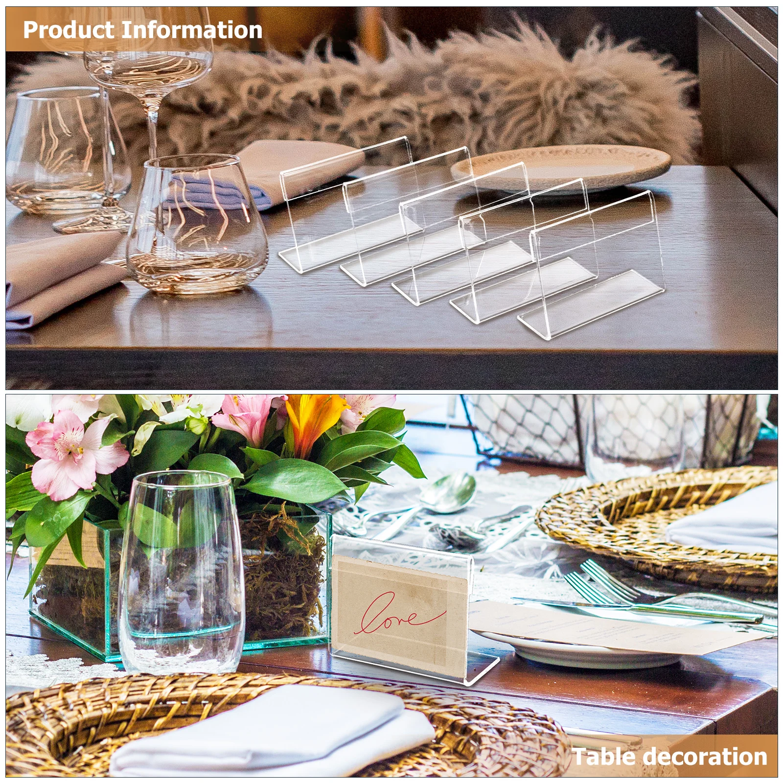 

20Pcs Acrylic Display Sign Holders Transparent Horizontal Table Card Stand for Wedding Party Reception Use Acrylic Sign