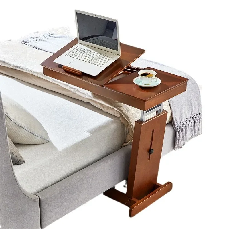 Table solid wood laptop table, small apartment bedroom, foldable mobile, lifting lazy bed desk