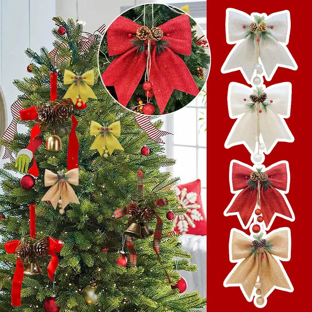 Pérola de algodão ouro em pó arco diy decoração para árvore de natal pingente sino ornamentos grandes para árvore de natal o2g3