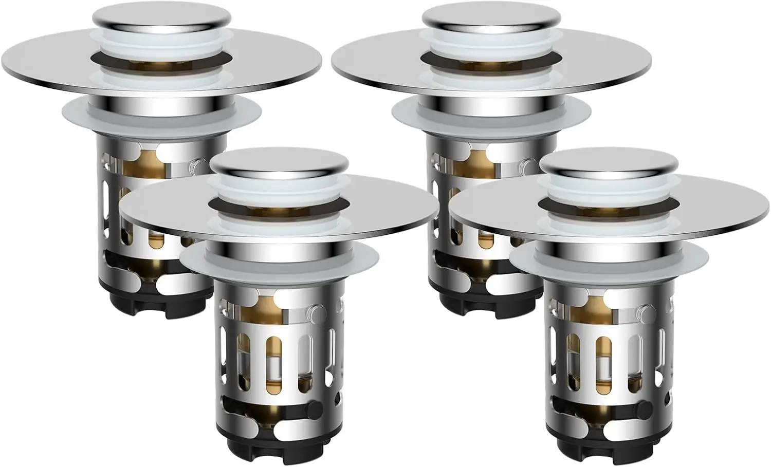 

Набор из 4 сливных фильтров-пробок 3-в-1 для раковины, выдвижной клапан с съемной корзинкой-фильтром для раковин диаметром 1.1''-2.36''