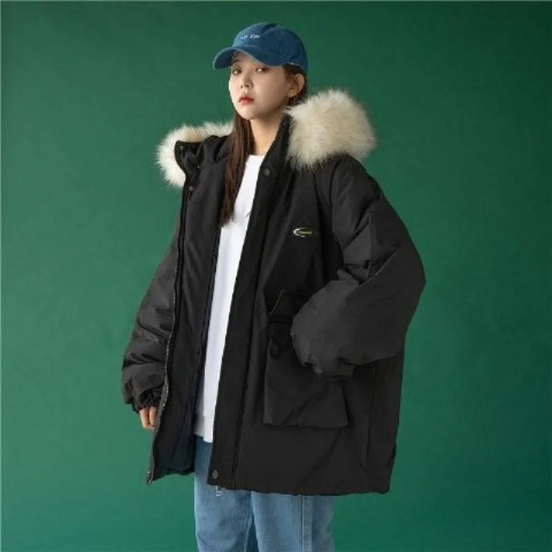 2023 New Women Padded Coat Winter Jacket Female Mid-length Frock Parkas  Big Fur Collar Outwear Hooded Loose Trend Overcoat