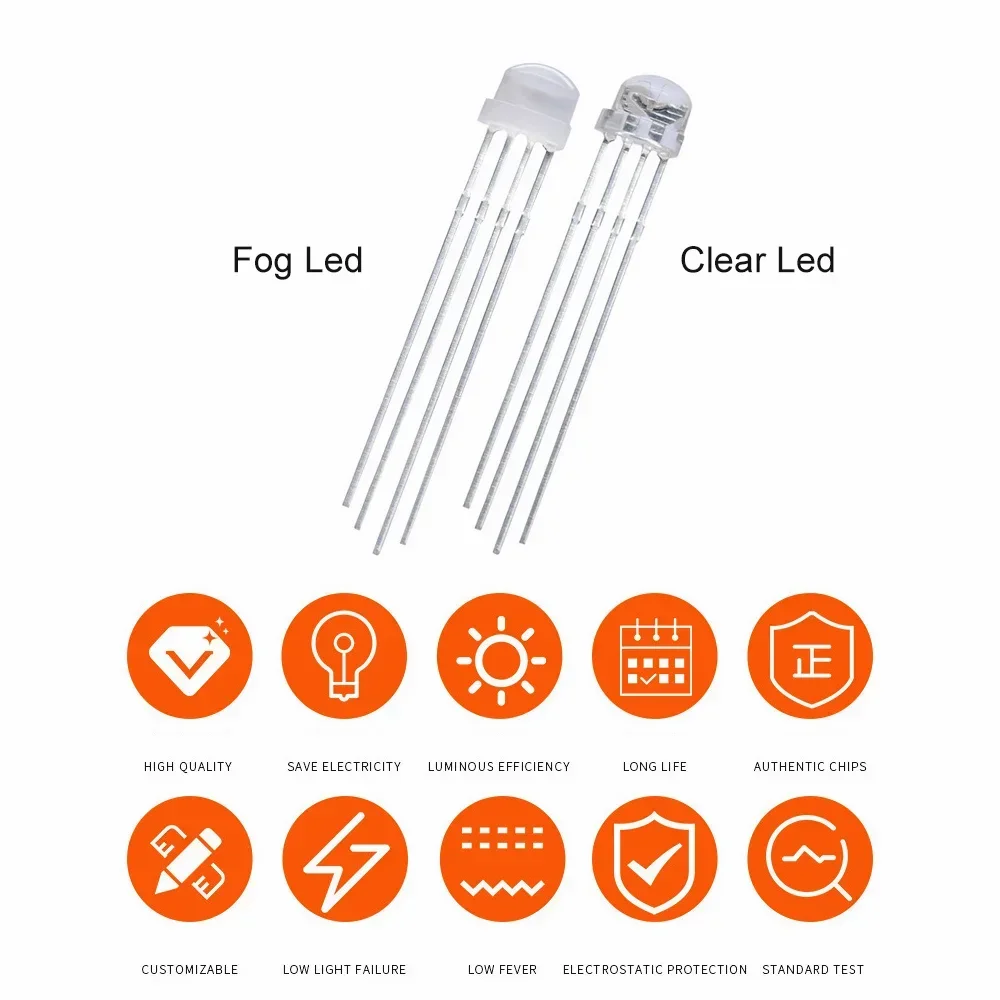 50/100 pz RGB LED 5mm nebbia diffusa LED diodo luci 4pin catodo comune/anodo cappello di paglia diodi emettitori di luce Kit