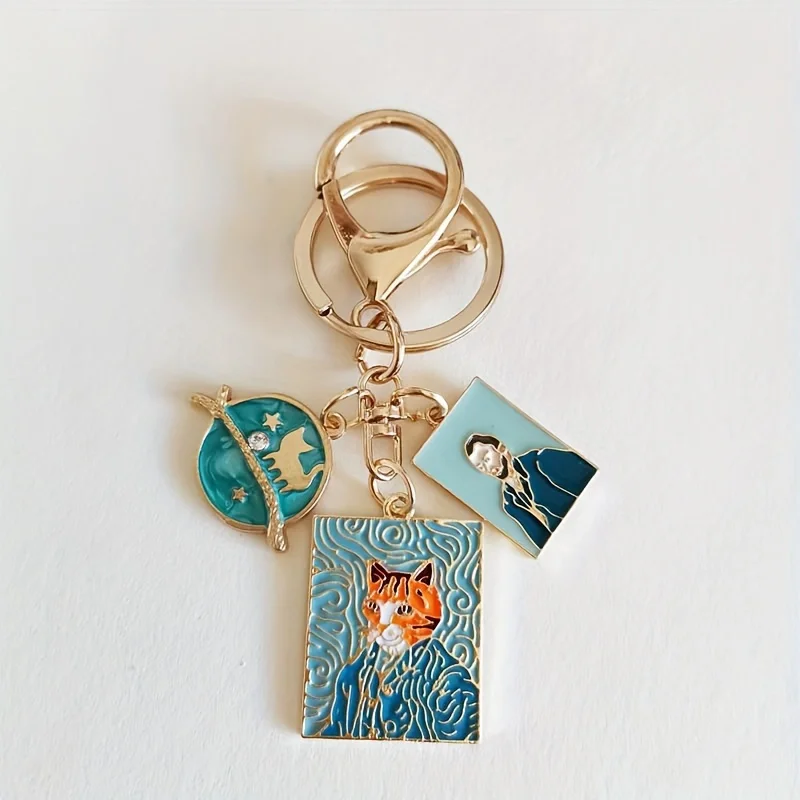 Von Gogh inspirierte Kunst-Schlüsselanhänger-Charms, Sonnenblumen- und Porträt-Emaille-Schlüsselanhänger, verschiedene Malerei-Designs, ideales Geschenk für Kunstliebhaber – Detail 5