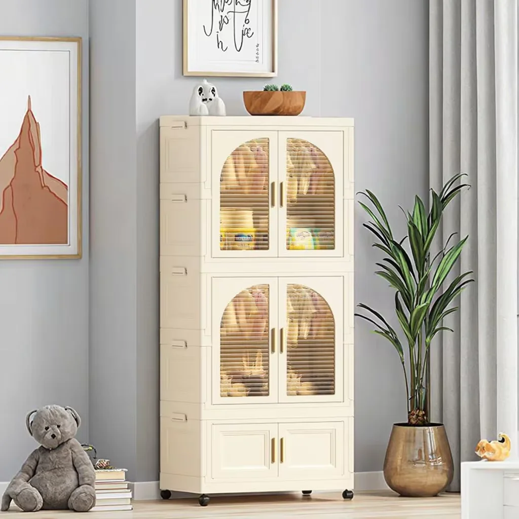 Simple Children's Double Door Storage Cabinet 65CM Thickened Folding Plastic Wardrobe for Bedroom for Kids & Teen Storage