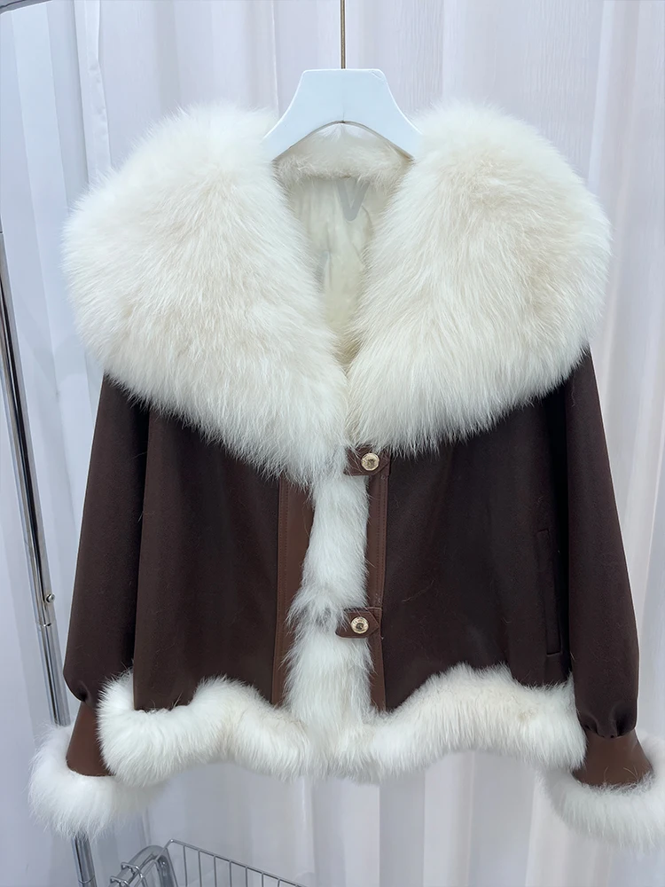 2024 Fashion Real Fur Coat Natural Big Fox Fur Collar Goose Down Jacket Winter Women Coat Thick Outerwear Warm