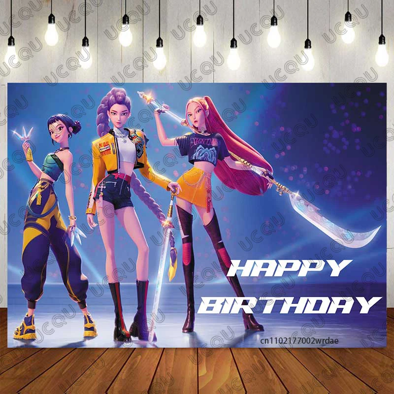 حار KPop فتاة شيطان الصيادين خلفية حفلة عيد ميلاد الأطفال زخرفة خلفية الهدايا لوازم التصوير خلفية راية #1