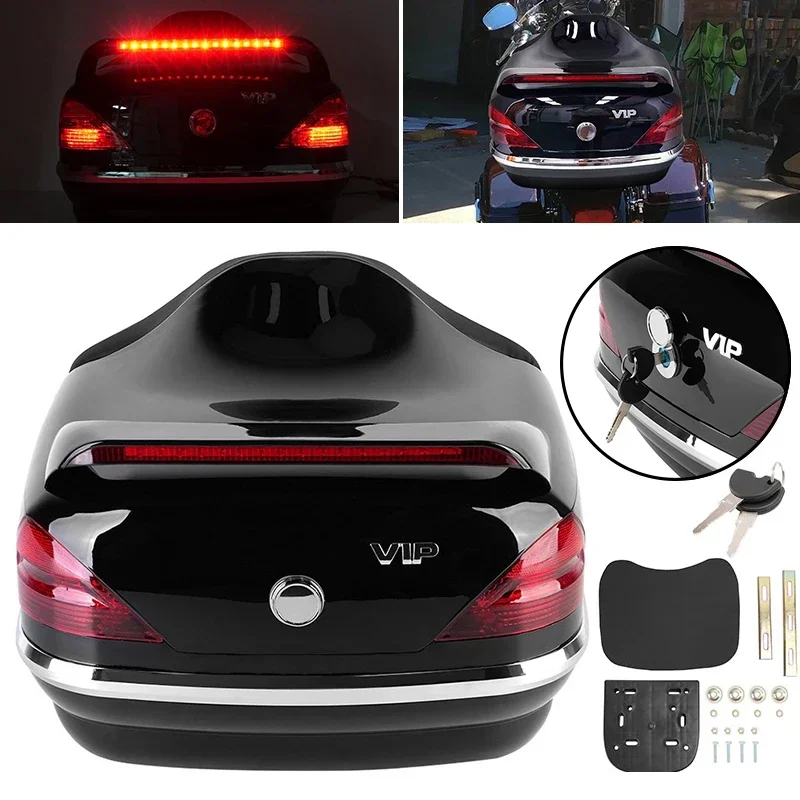 

For Honda Yamaha Kawasaki Universal Black Secure Latch Rear Storage Luggage Trunk W/Lock Scooter Helmet Top Box Rear Topbox Case