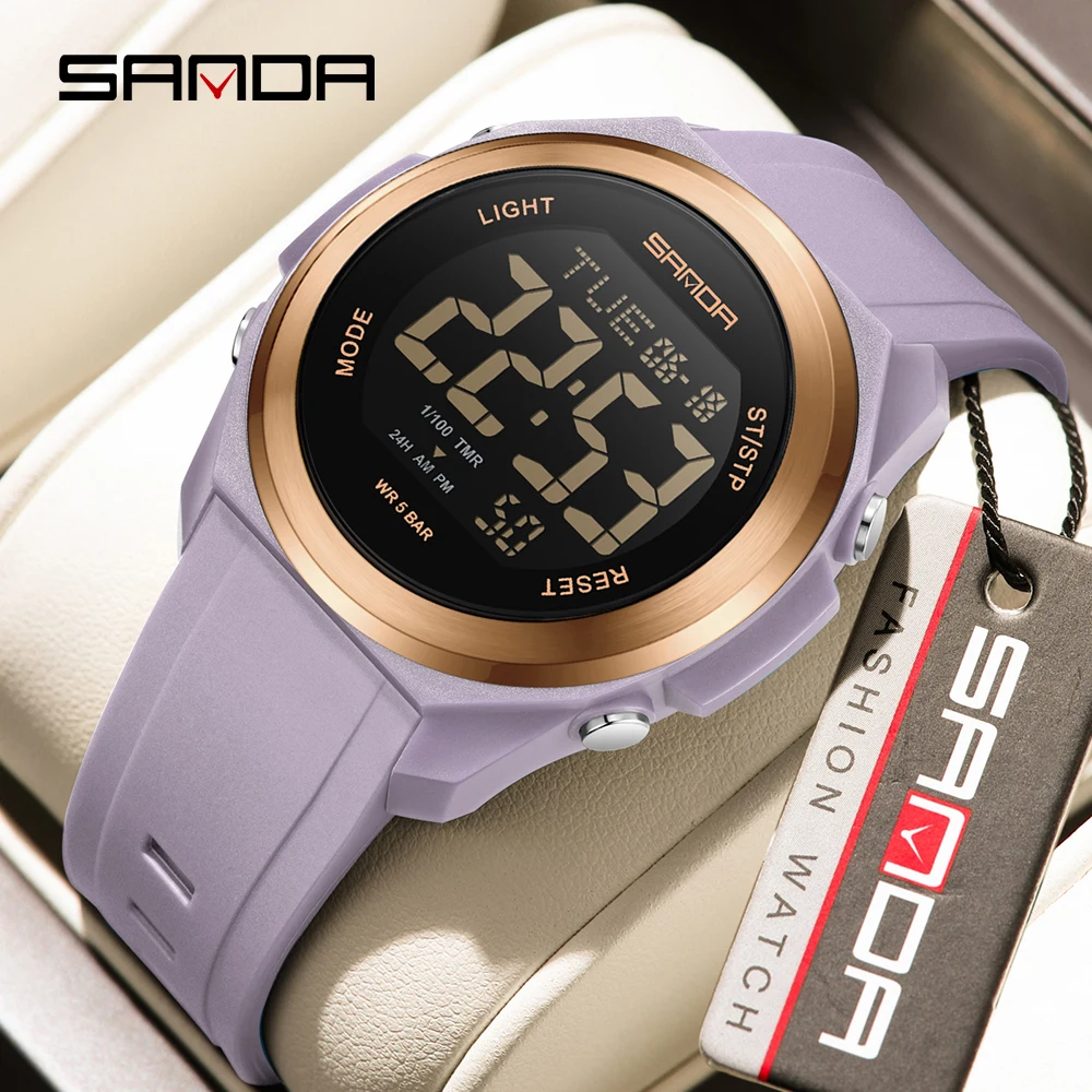 SANDA's جديد 2199 ساعة رياضية توقيت مقاومة للماء وساعة إلكترونية مضيئة متعددة الوظائف ساعة منبه ساعة رجالي 2025
